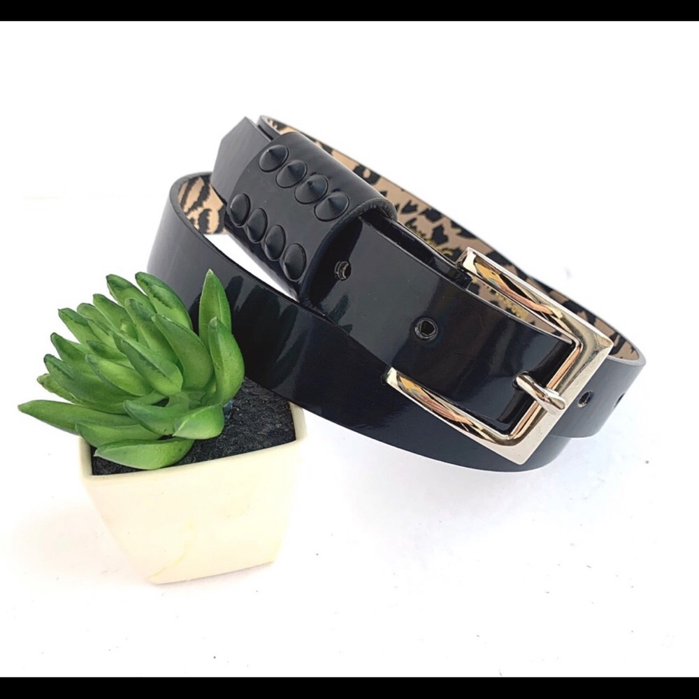 Betsey Johnson Patent Leather Belt Studs leopard